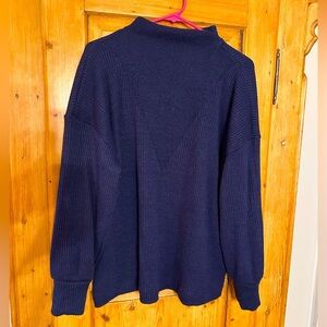 Loft Navy Blue Chunky Knit Mock Turtle Sz XL Cozy Eclectic Grandpa Preppy